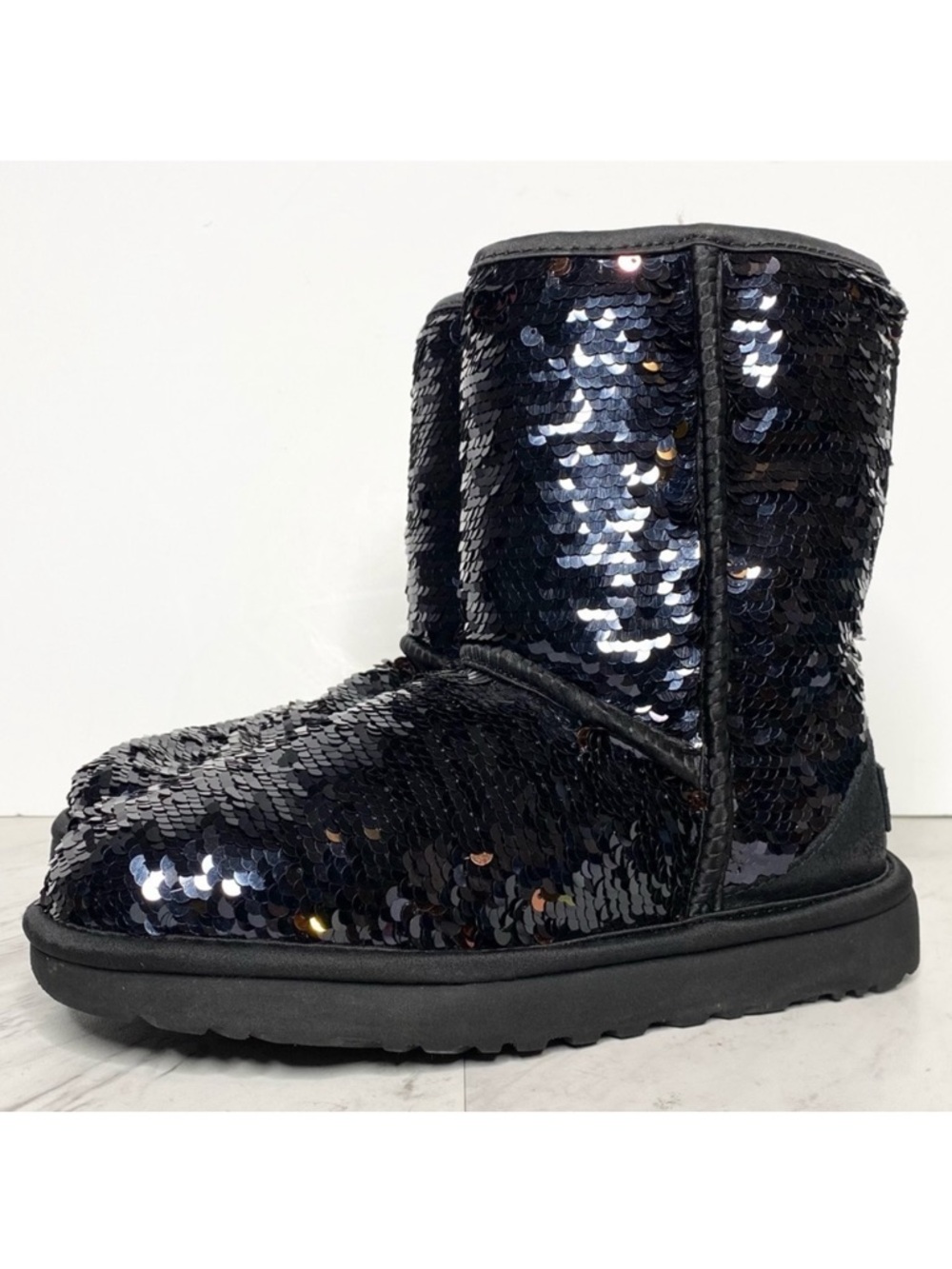 UGG Reversible Sequin Black Short Winter Boot 6